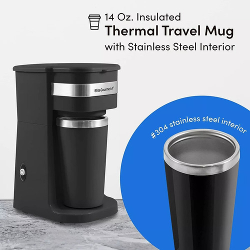 Cafetera Elite Gourmet 400ml 600w Negro, + Taza Térmica Negro