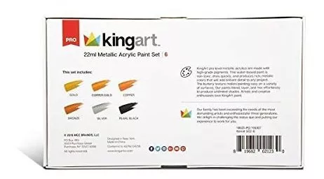 KINGART 502-6 22 mL Metallic Acrylic Paint (Set of 6), Assorted