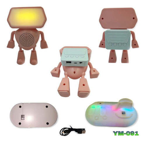 Bocina Portátil Robot Bluetooth Luces Altavoz Aux Sd Usb