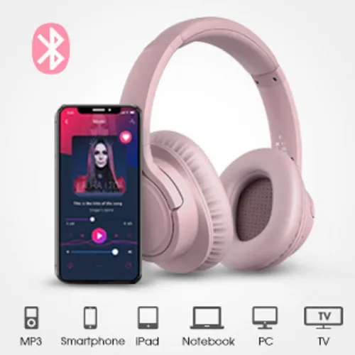 Auriculares inalámbricos con micrófono bluetooth MP3 Rosa, Cascos