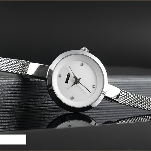 Relojes De Cuarzo Impermeables De Acero Inoxidable Skmei Par Color De La Correa Plateado