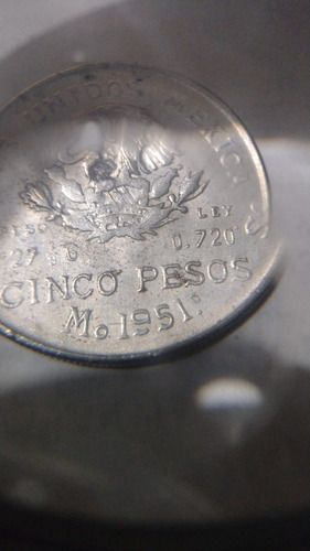 Moneda Cinco Pesos 1951 Hidalgo Con Error De Acuñacion