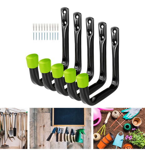 5x Ganchos De Garaje Resistentes, Ganchos De Utilidad, Verde