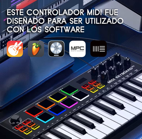 Controlador Midi Sensitivo 25 Teclas 8 Pads Expandibles