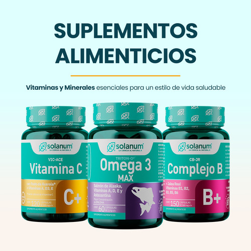 Threepack Solanum Con Omega 3, Complejo B Y Vitamina C Sabor Sin sabor
