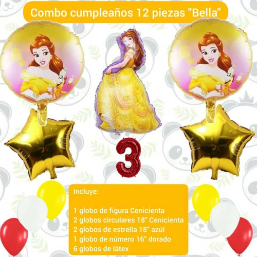 Set 12 Globos Decoración Cumpleaños Princesa Bella 