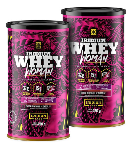 Kit 2x Whey Protein Woman Body Collagen 450g - Iridium Labs Sabor Milk Shake Chocolate