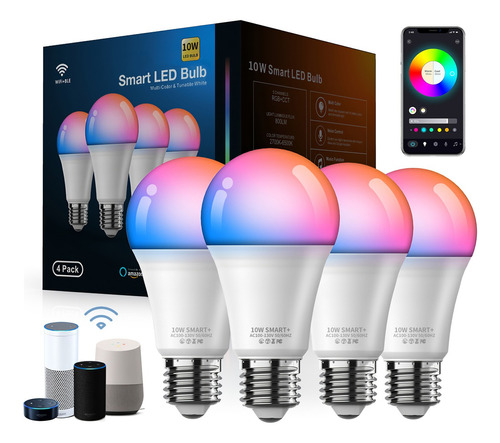 4 Foco Led Inteligente Rgbcw Wifi 10w Multicolor Con Alexa