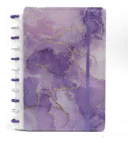 Caderno Inteligente Grande Disco Mármore Glitter Brilhante Cor Lilás