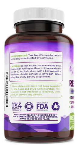 Suplemento Biodora Resveratrol 1600 Mg Con Té Verde 180 Cáps