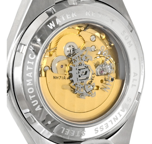 Relógio Orient Automático Skeleton Nh7ss006 D1sx Correia Prateado Bisel Prateado Fundo Azul/dourado