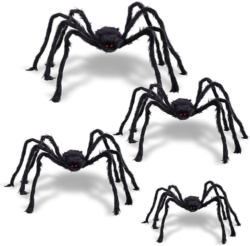 Decoraciones Halloween Juego De 4 Arañas Gigantes Y Peludas