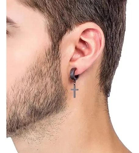 Cruz Argollas Para Hombre Aretes De Cruz Acero Inoxidable Arete