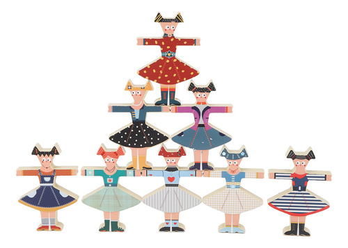 Mulheres Dançando Empilhando Brinquedos Balancing Block Wood