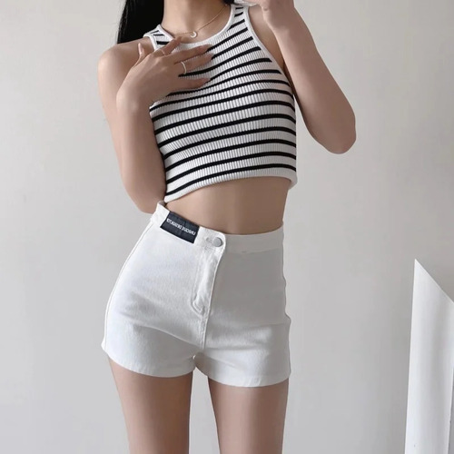 Pantalones Cortos De Mezclilla Elásticos De Cintura Alta Par