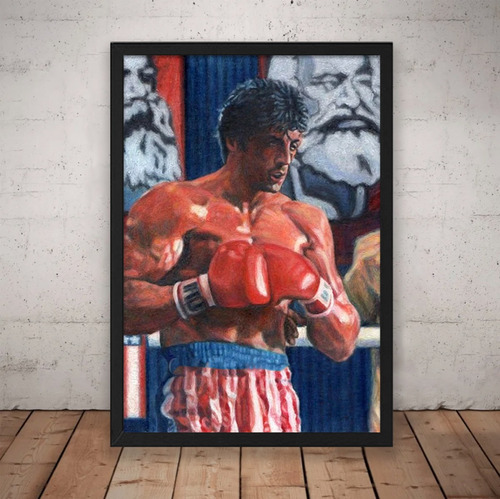 Cuadro Rocky Balboa 51x36 Marco Madera Vidrio Poster R03