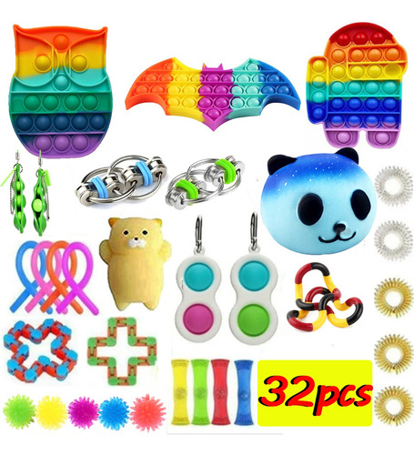 Pack De Juguetes Sensoriales Pop It Antiestrés Fidget 32 Pie