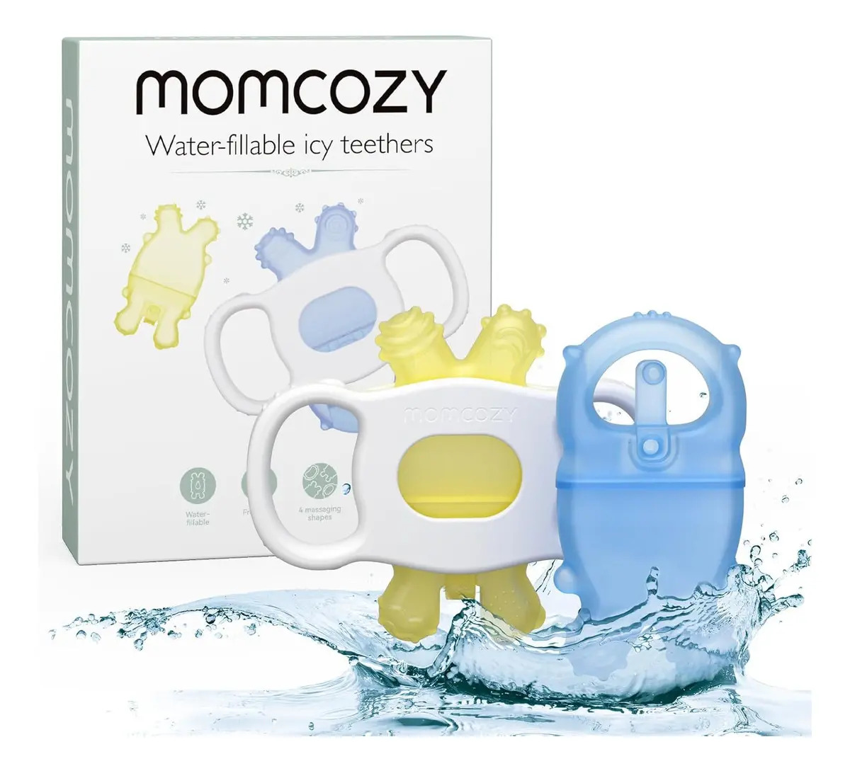 Momcozy 2 Pzs Mordedor Silicona Para Bebés Rellenable Agua Color Azul Lisa