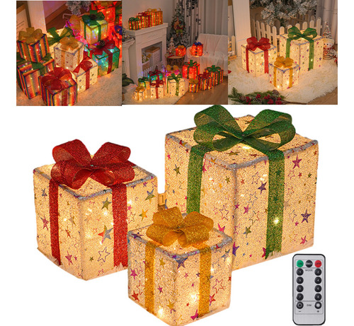 Caja De Regalo De Navidad De 3 Piezas Con 8 Modos Con Luces