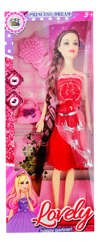 Muñeca Princesa Vestido Rojo Juguete Niñas + Accesorios