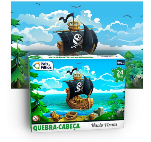 Quebra Cabeça Infantil 24 Peças Navio Pirata Pais E Filhos