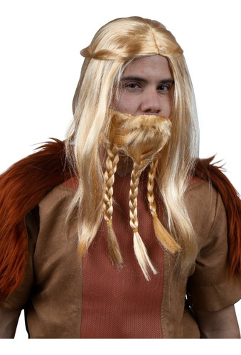 Peluca De Vikingo Con Barba Dorada Fiesta Halloween Disfraz Color Dorado