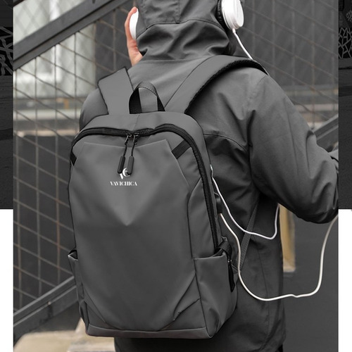 Mochila Para Notebook Masculina Vavichica Carregamento Usb Cor Preto Desenho Do Tecido Lisa