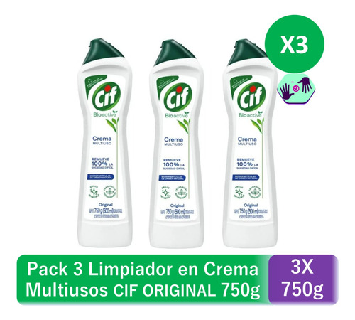 Cif Crema Bioactive Limpiador Original 750g Pack X3 (2250g)