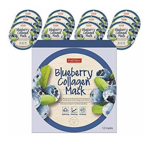 Purederm Blueberry Collagen Mask (12masks) - Facial Mask-cir