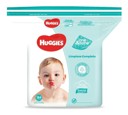 Toallitas Humedas 5 Bolsas 184 Unid. One Done Huggies Pepino