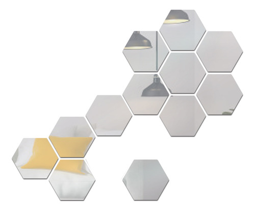 Adhesivos De Pared Con Espejo, 12 Unidades, Hexagonales, Dec