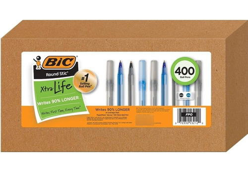 Bic 400 Bolígrafos De Tinta, 200 Azul 200 Negro Stick Extra 