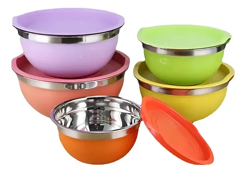 Conjunto De 5 Bowls Tigelas De Inox Coloridos Com Tampa Diversas