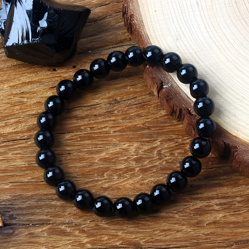 Pulseira De Bolinhas Pedra Onix Com Fio Silicone Unissex