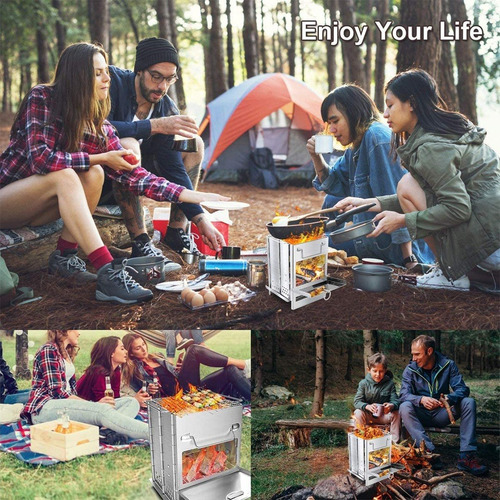 Mini Parrillero Estufa A Leña Camping Acero Inoxidable