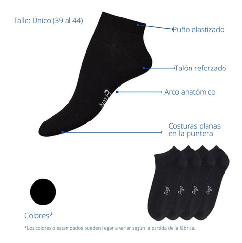 Imagen 2 de 7 de Pack X6 Floyd Soquetes Corto Hombre Liso Art 1414 Negro A.e