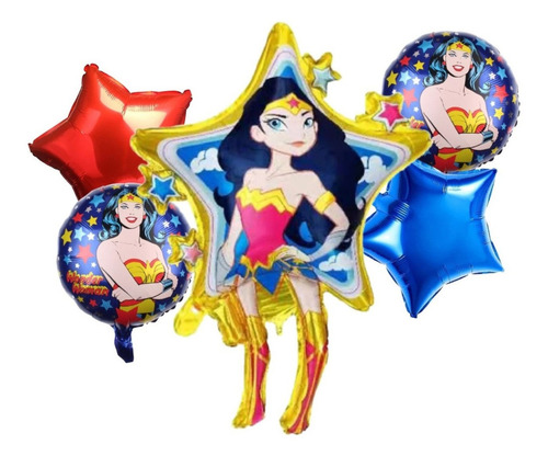 Bouquet Globos Decoración Cumpleaños Mujer Maravilla
