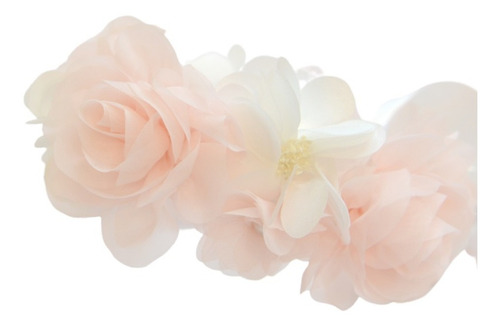Tocado Corona De Flores Dobles De Tela Blanco Rosa Ajustable