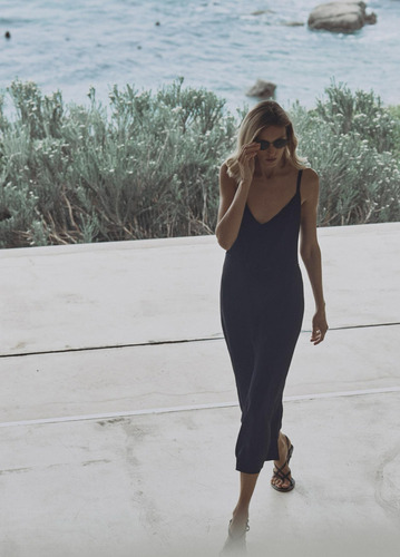Vestido Lencero Satinado Zara Azul Talle M