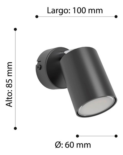 Lampara Foco Reciso Acero Negro Dm60 Gu10 1x5w Ip20 Cod74006