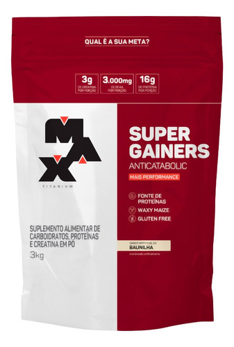 Super Gainers Max Titanium 3 Kg De Sabor De Baunilha