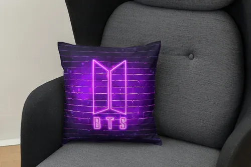 Cojin Decorativo Bts Logo Neon Diseño K-pop Grupo Art