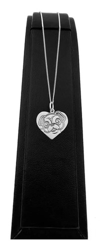 Dije Corazón Pug Y Cadena De Plata 0.925 Con Envio Gratis