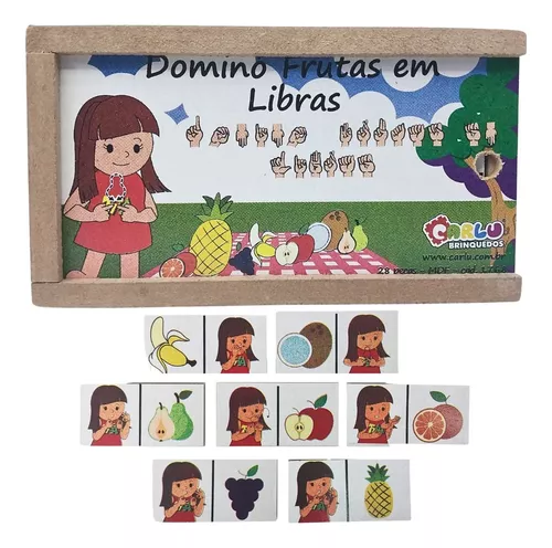 Jogo De Dominó De Frutas Em Libras Ilustrado Pedagógico 28 Peças Carlu  Brinquedos