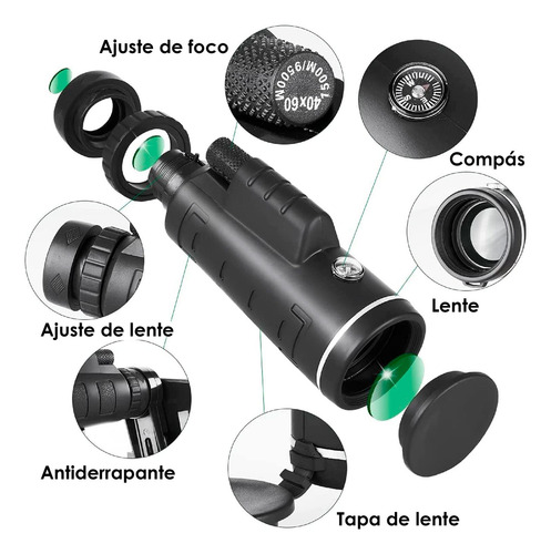 Monocular Terrestre Vak 40x60 Hd Impermeable Tripie Soporte
