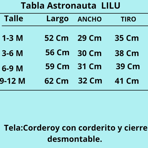 Astronauta Enterito Kigurumi Abrigado Bebe Corderito Lilu 1 1-3 M