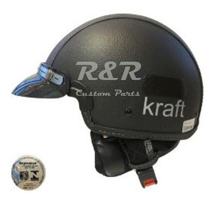 Capacete Kraft Com Aba Pala Couro Preto Custom Harley 56