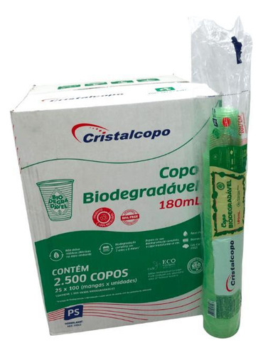 Caixa Copo 180ml Biodegradável Translúcido Cristalcopo 2500