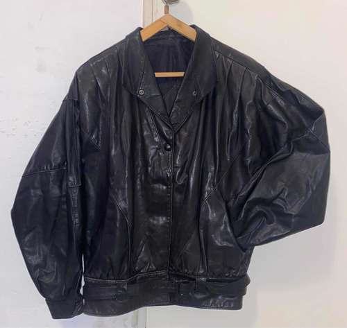 Campera De Cuero Vacuno Vintage Talle 44 Negra