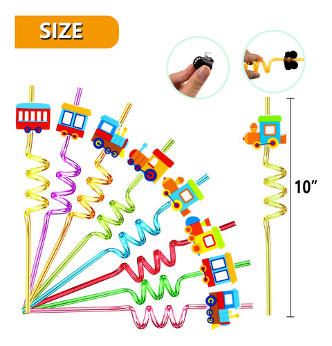 Popotes Reutilizables Con Espiral Y Figura De Tren 24pz 25cm